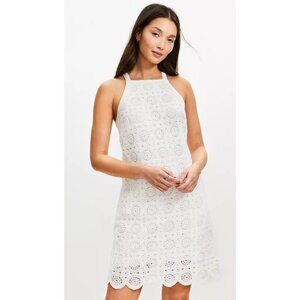 Loft White Crochet Lace Mini Halter Scalloped Hem Dress 16 - NEW